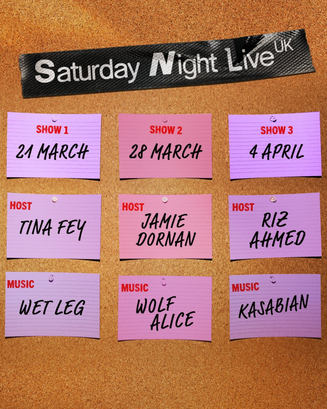 Tina Fey, Jamie Dornan ja Riz Ahmed isännöivät Saturday Night Live UK:n kolmea ensimmäistä ohjelmaa